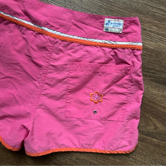 Y2K AMERICAN GIRL High Rise Pink Orange Embroidered Board Shorts Girlhood | M - Picture 13 of 16